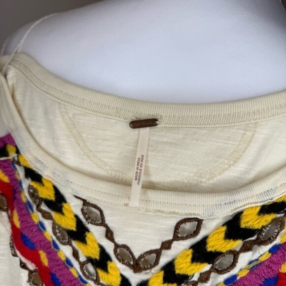 Free People Cream Long Sleeve with Colorful Embroidery - Picture 3 of 3